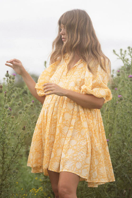 Take Your Joy Printed Babydoll Mini Dress - Yellow - Image 4