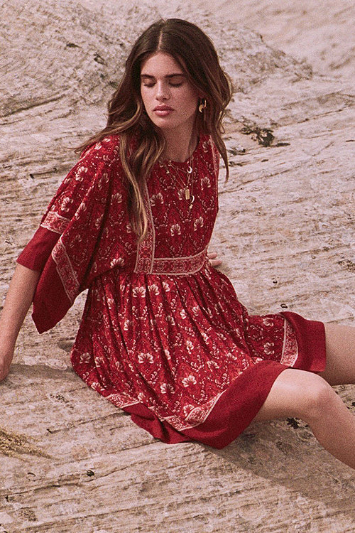 Tale to Tell Red Boho Print Mini Dress - Image 2