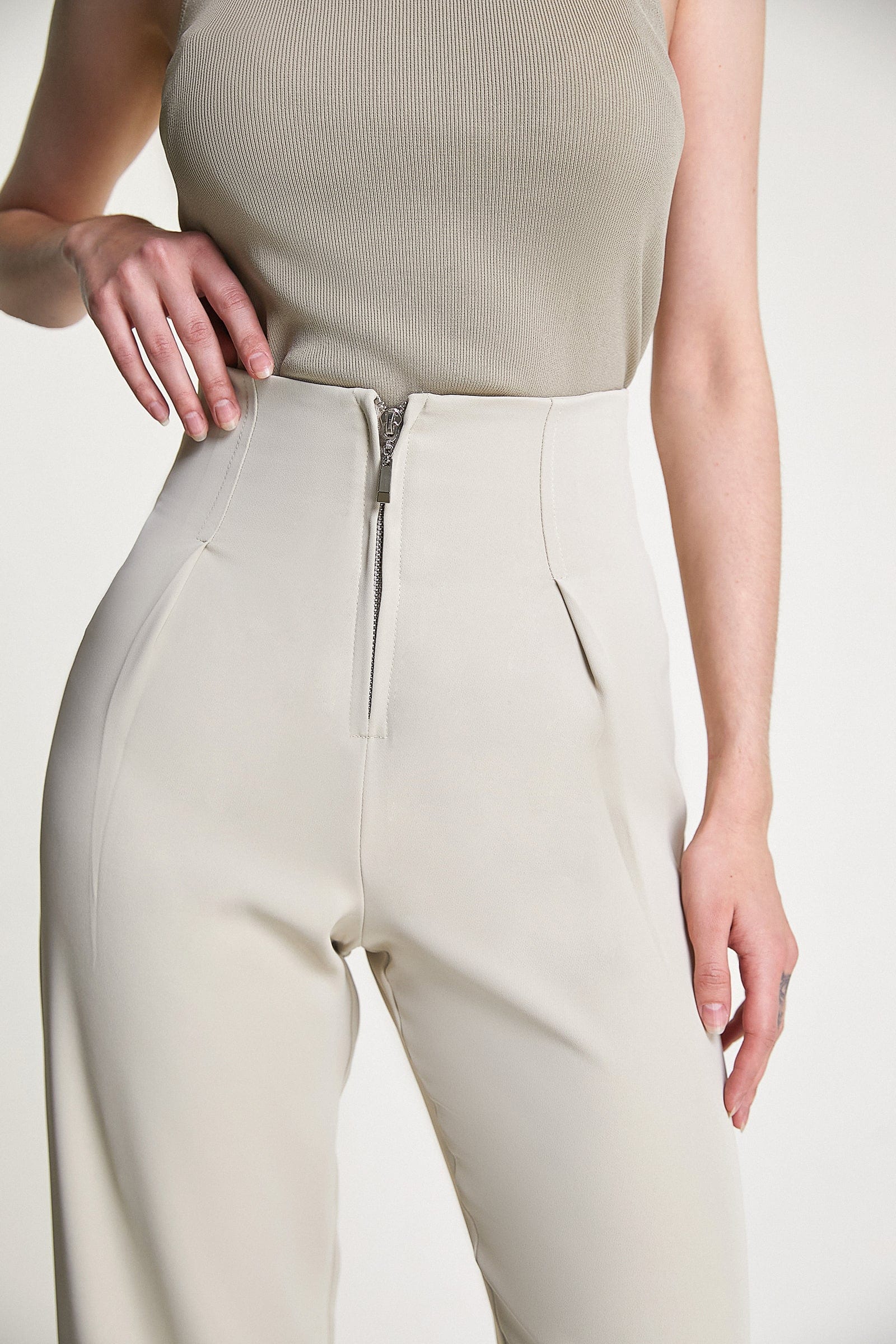 Tan Zip Front Straight Leg Tailored Pants - Image 3