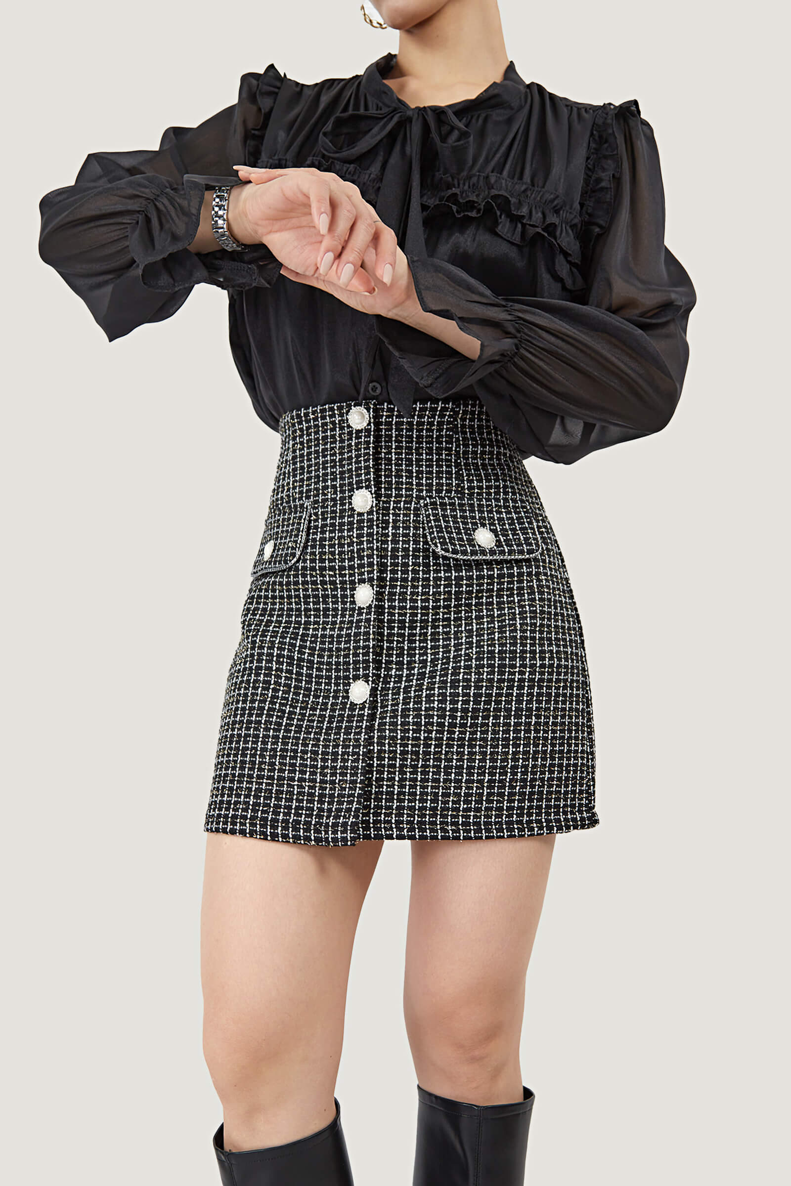 Tie-Neck Ruffle Pleated  Blouse - Image 10