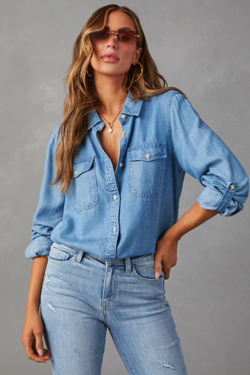 Trending Vibe Button Down Long Sleeve Top - 2 Colors - Image 5