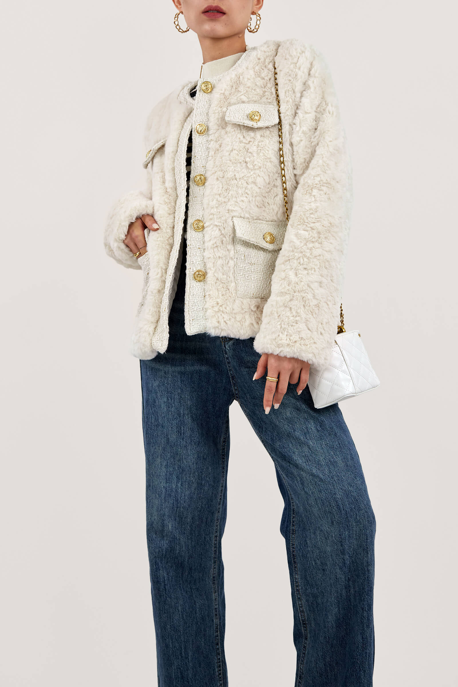 Tweed Crew Neck Pocket Teddy Jacket - Image 9