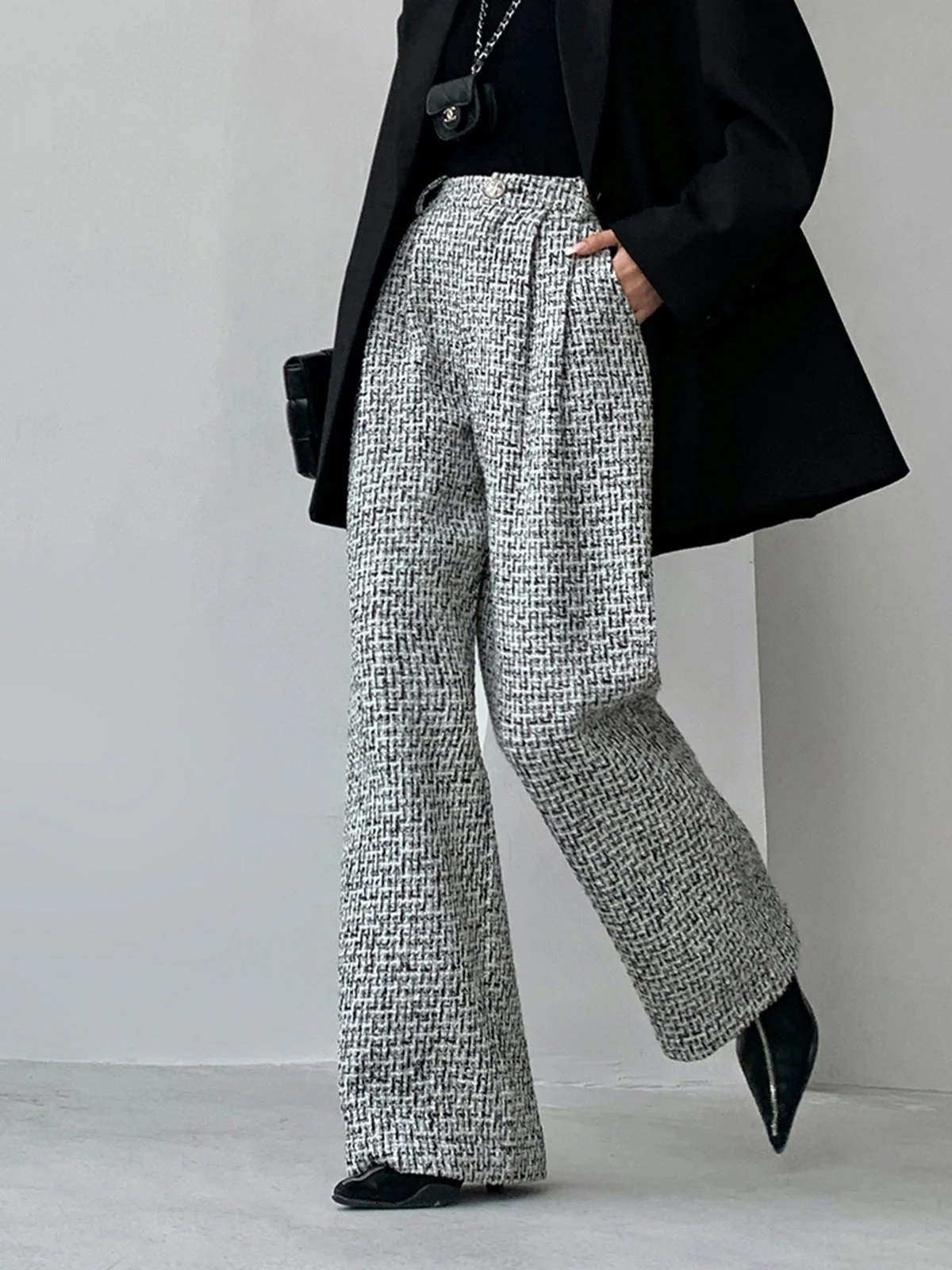 Tweed Wide Leg Dress Pants - Image 3