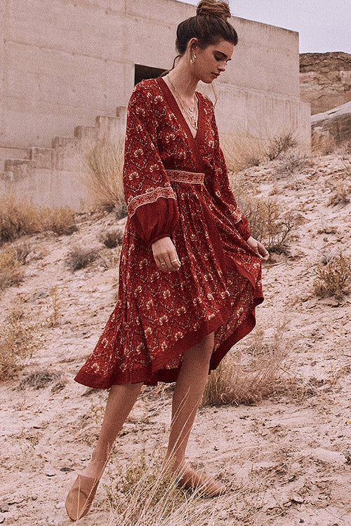V-neck Boho Print High&Low Dress - Image 2