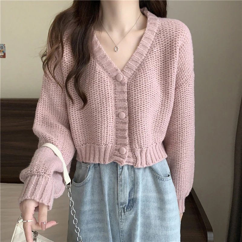 V-Neck Button Wool Blend Cable Knit Cardigan - Image 9