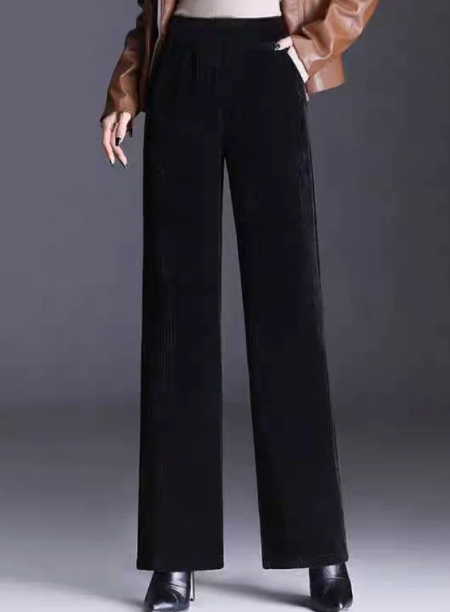 Mid-Waist Velvet Wide-Leg Pants - Image 4