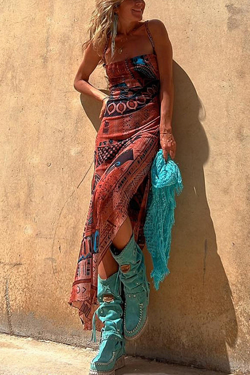 Vibrant Babe Bohemian Print Drawstring Maxi Dress - 3 Colors - Image 3