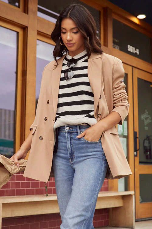 Warm Cozy Striped Long Sleeve Knit Sweater - Image 2