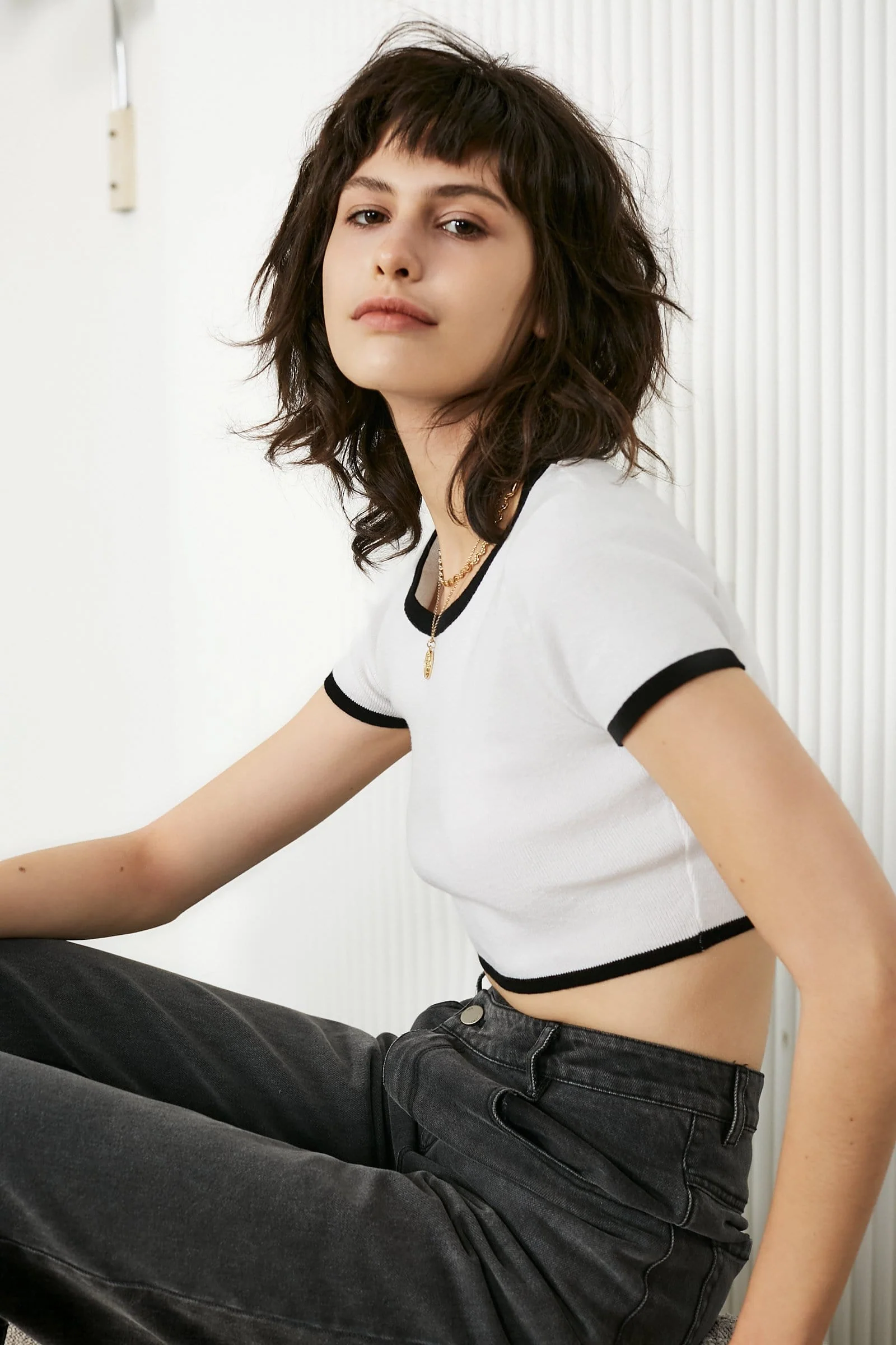 White Contrast Trim T-Shirt - Image 9