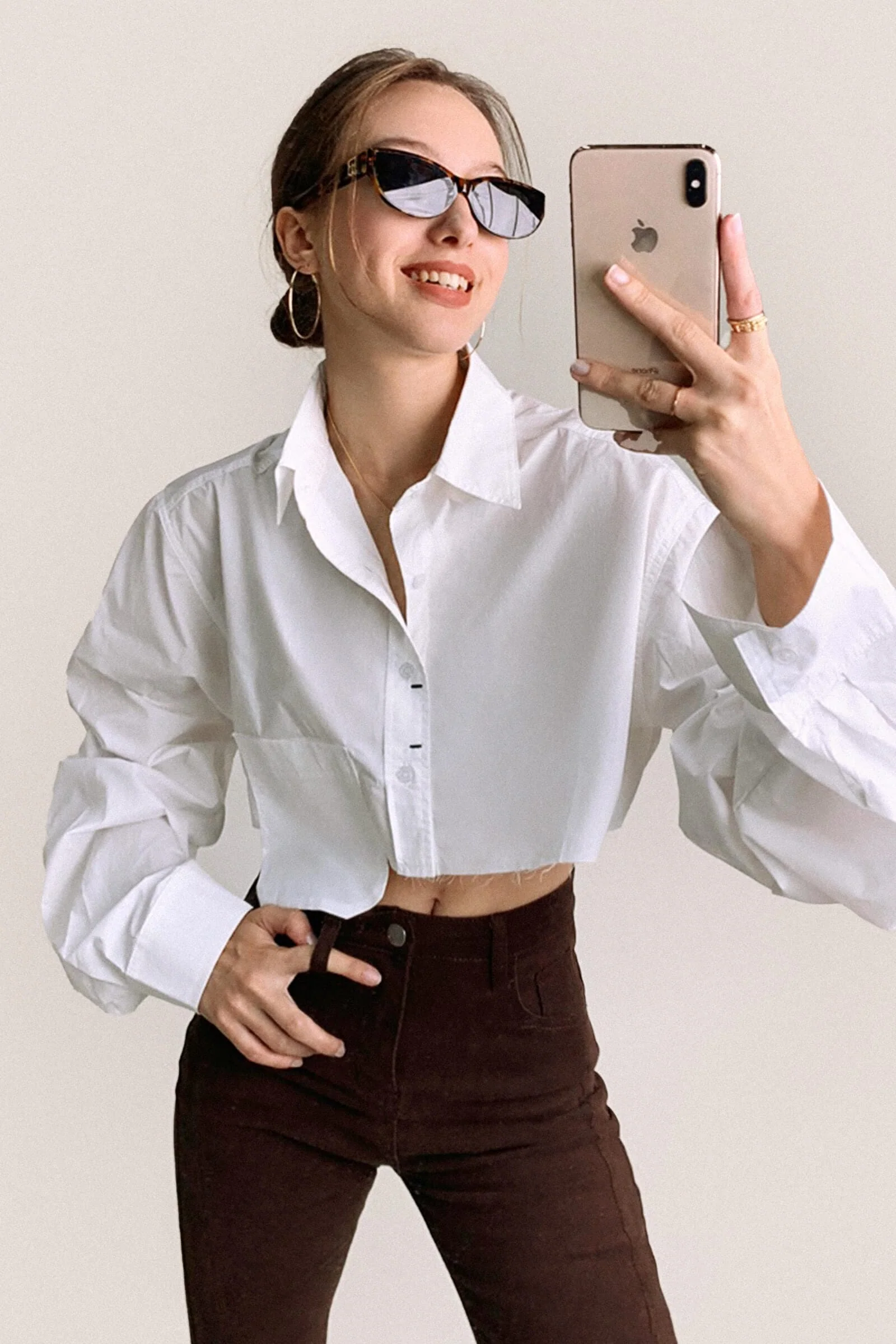 White Pocket Detail Cropped Shirt - Image 2