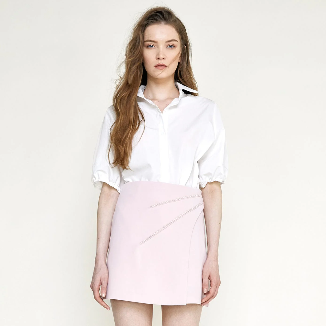 White Short Puff Sleeve Shirt - Image 7