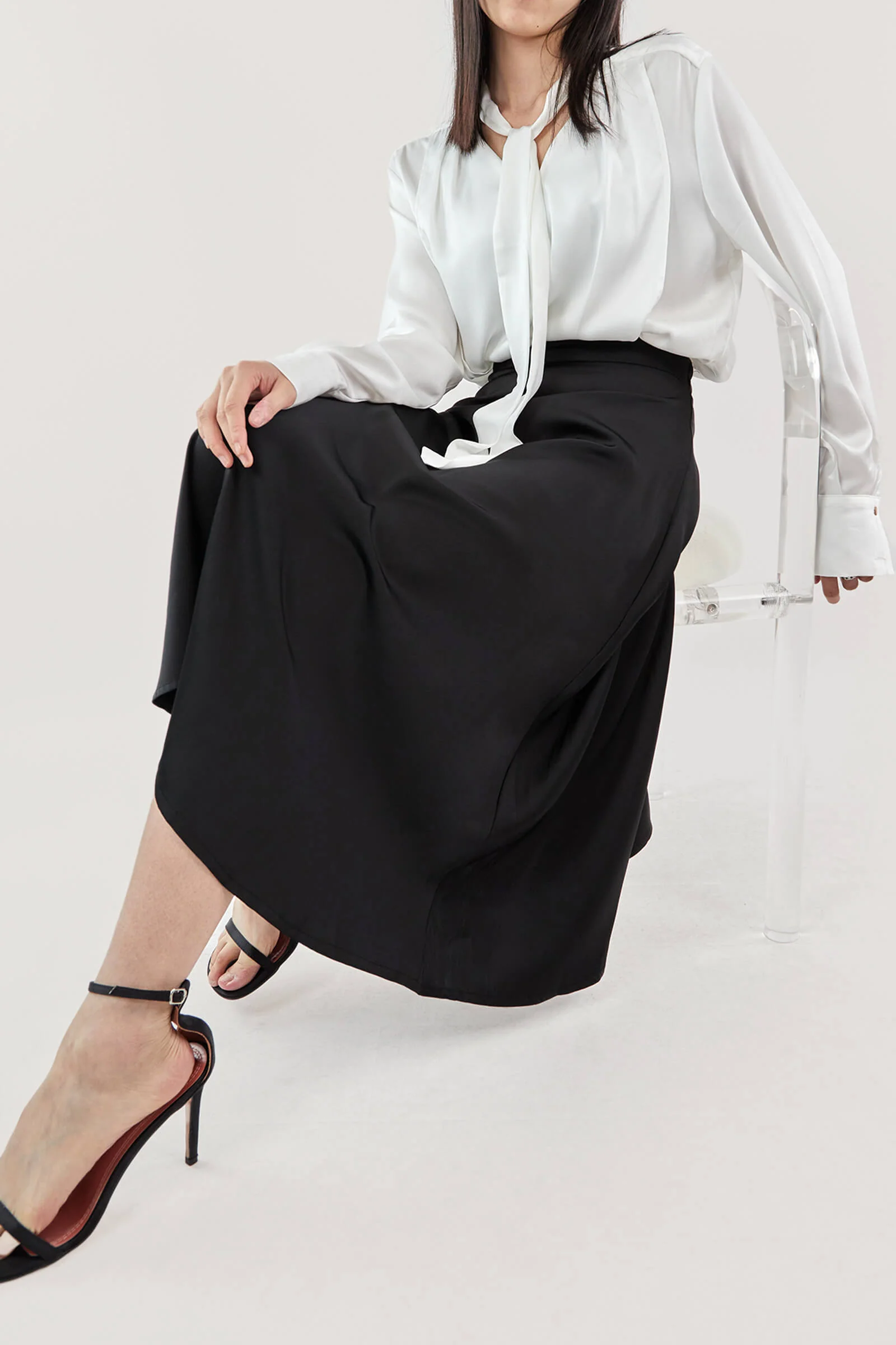 White Tie Neck Satin Blouse - Image 2