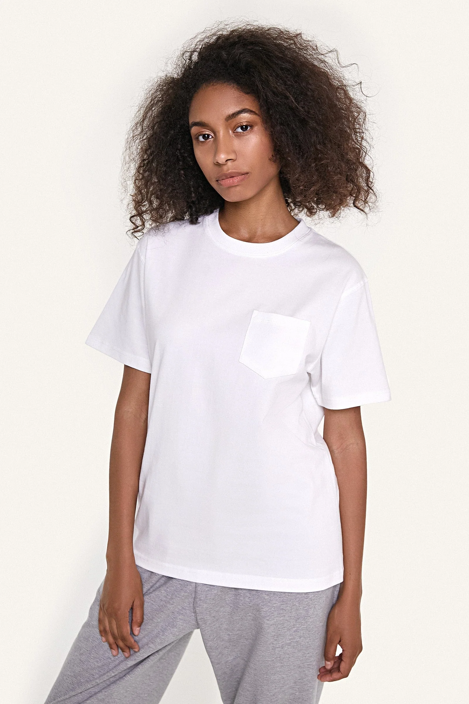 Women's White Chest-Pocket Cotton T-Shirt - Image 6
