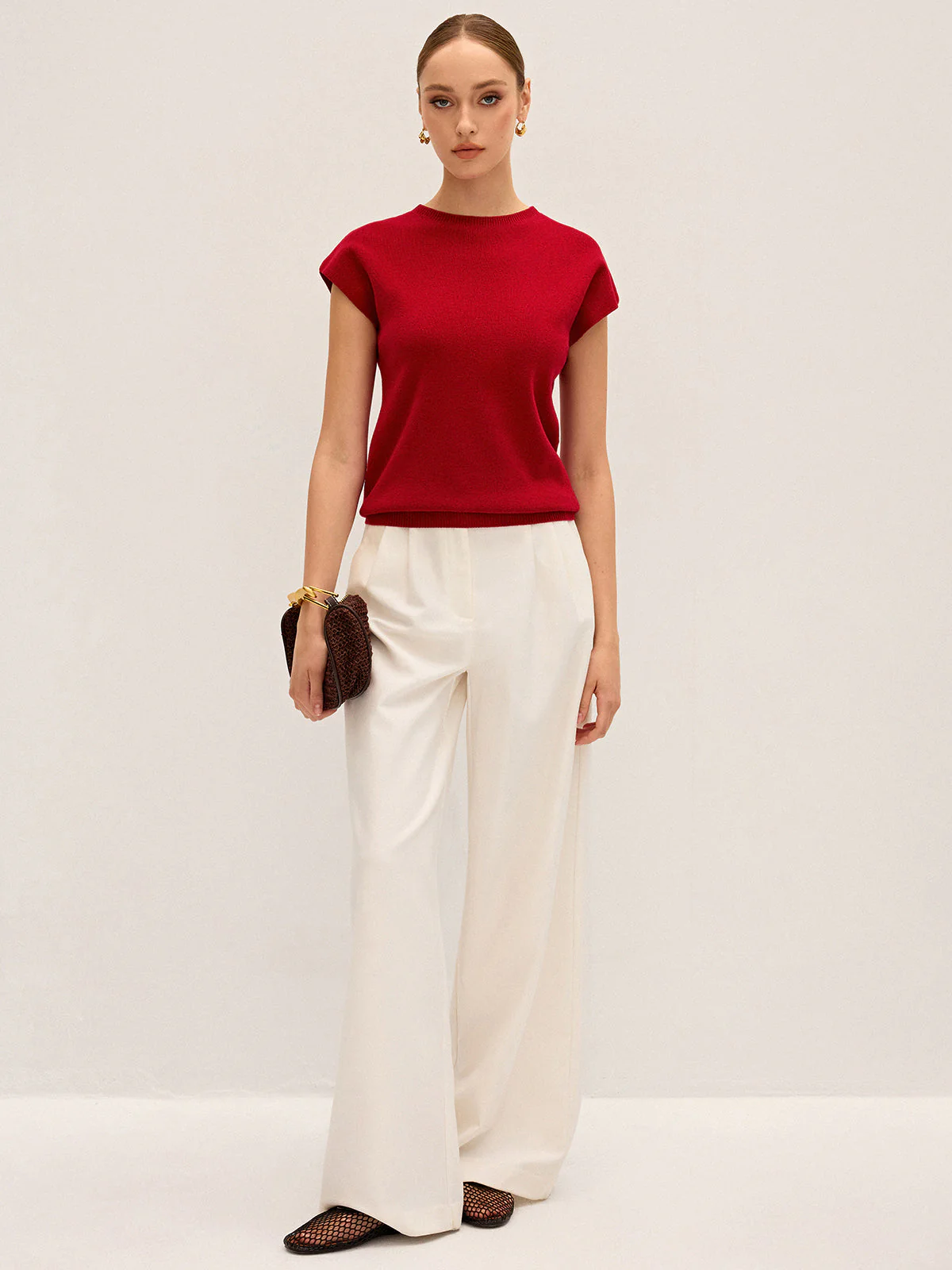 Wool-Blend Cap Sleeve Knit Top - Image 3