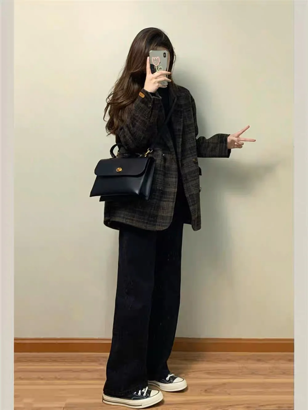 Wool-blend Gingham Loose Coat - Image 2