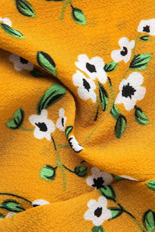 Yellow Floral V-neck Mini Dress - Image 3