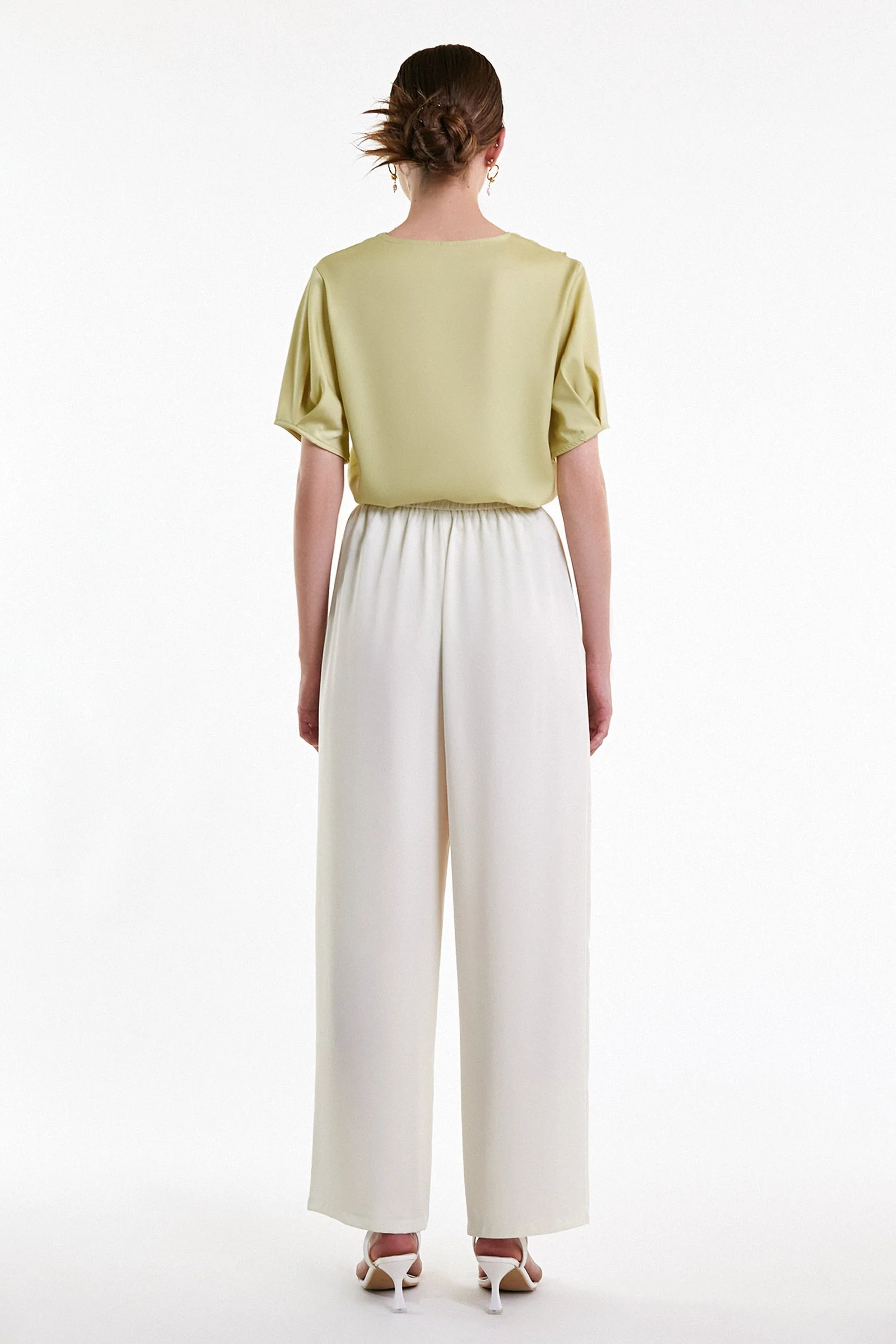 Yellow Green Flounce-Trimmed Short Sleeve Blouse - Image 3